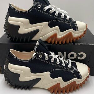 Converse Black White Brown Wave Platform Sneakers
